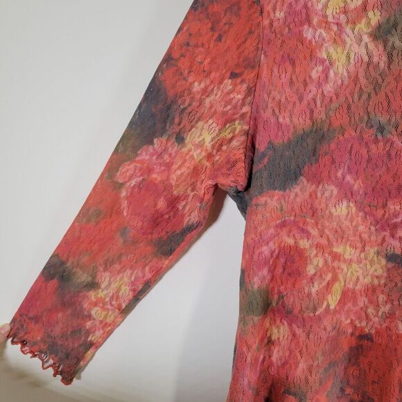 VICTOR CARLINI Floral Lace Top Sz XL Lettuce Trim 90s 2000s Watercolor Pink - Picture 4 of 8